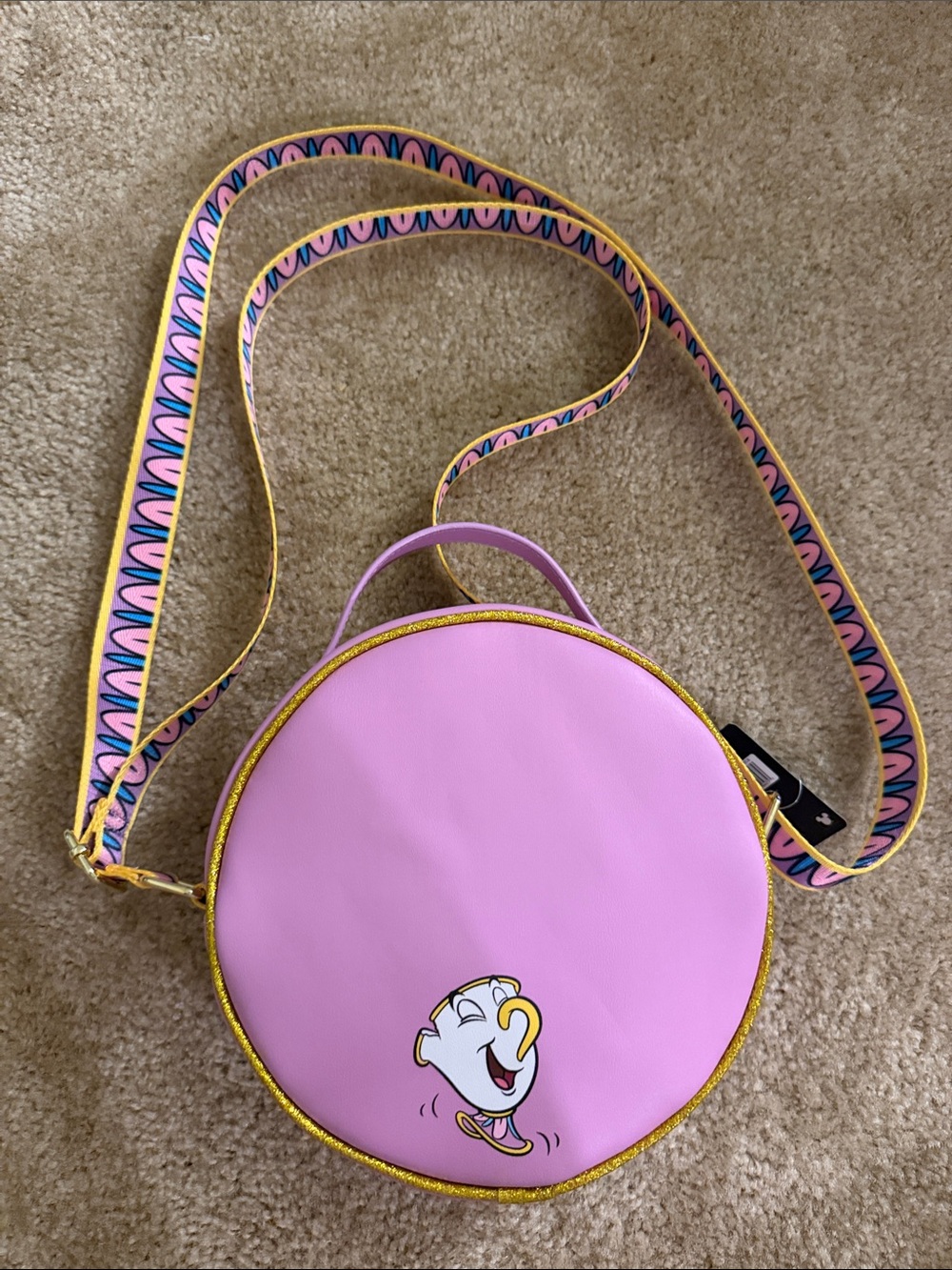 Disney Chip Round Crossbody Bag in Pink with Yellow Trim - Picture 2 of 7